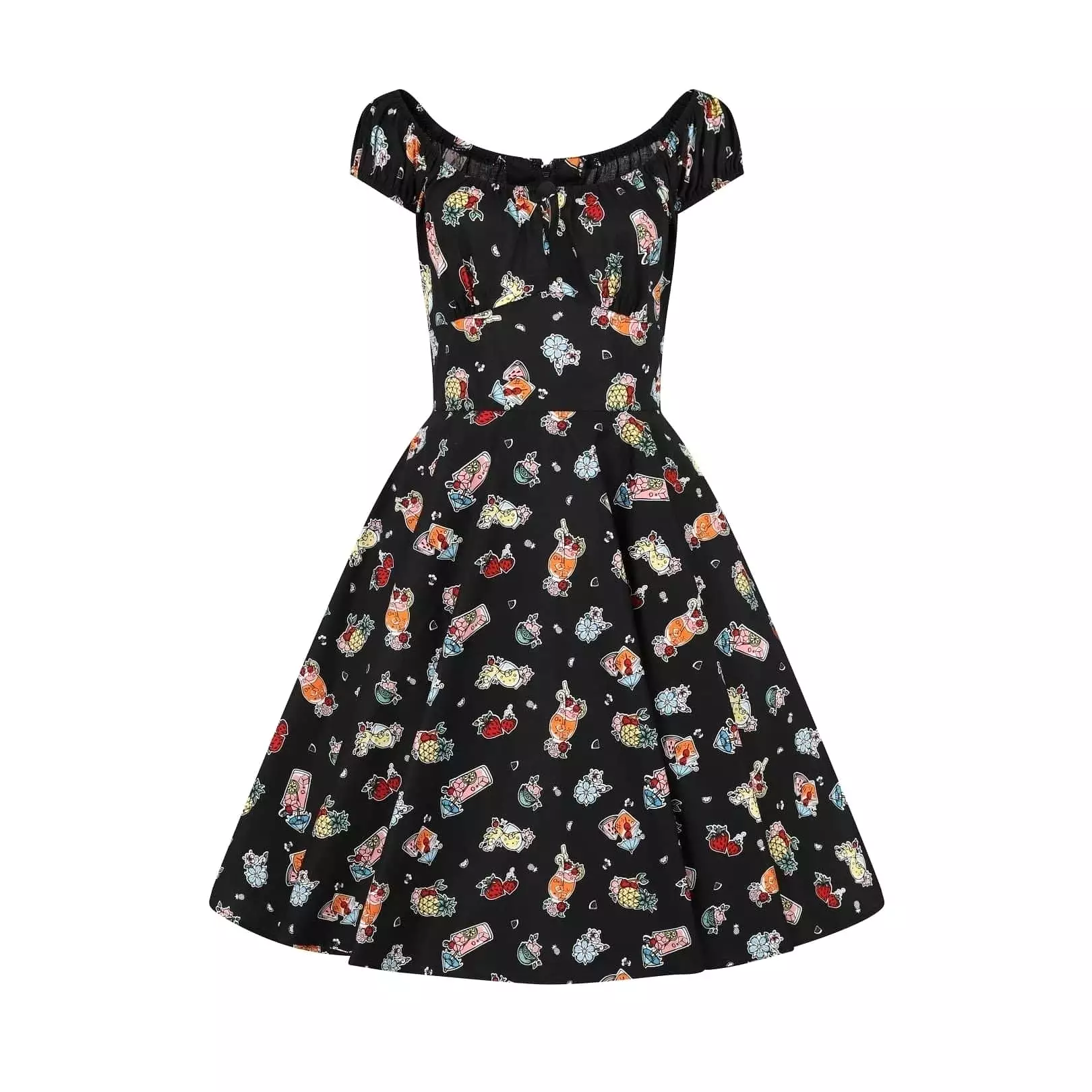 Retro 1950s Black Tropical Cocktail Swing Dress