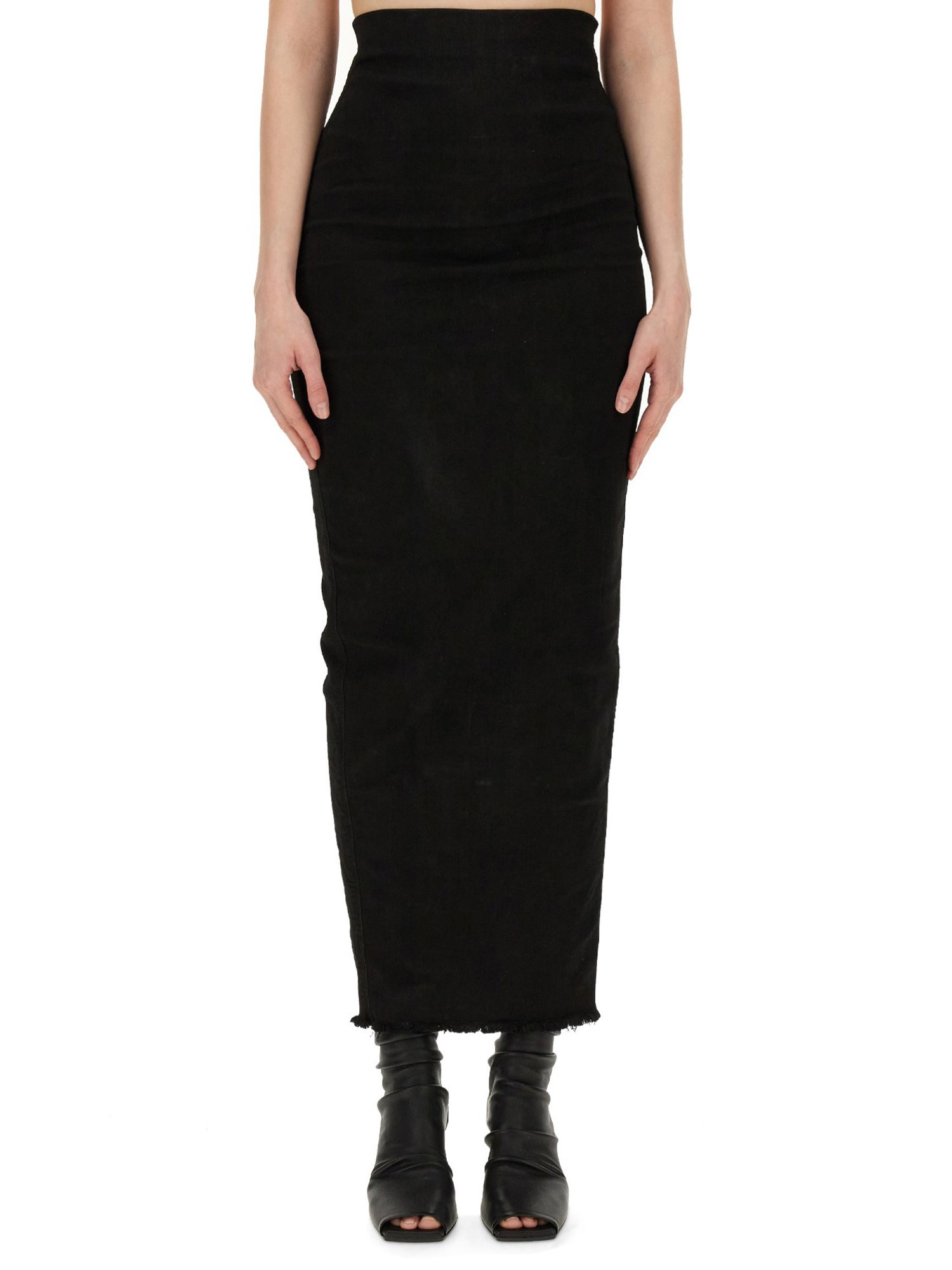 RICK OWENS    COTTON DENIM MIDI SKIRT