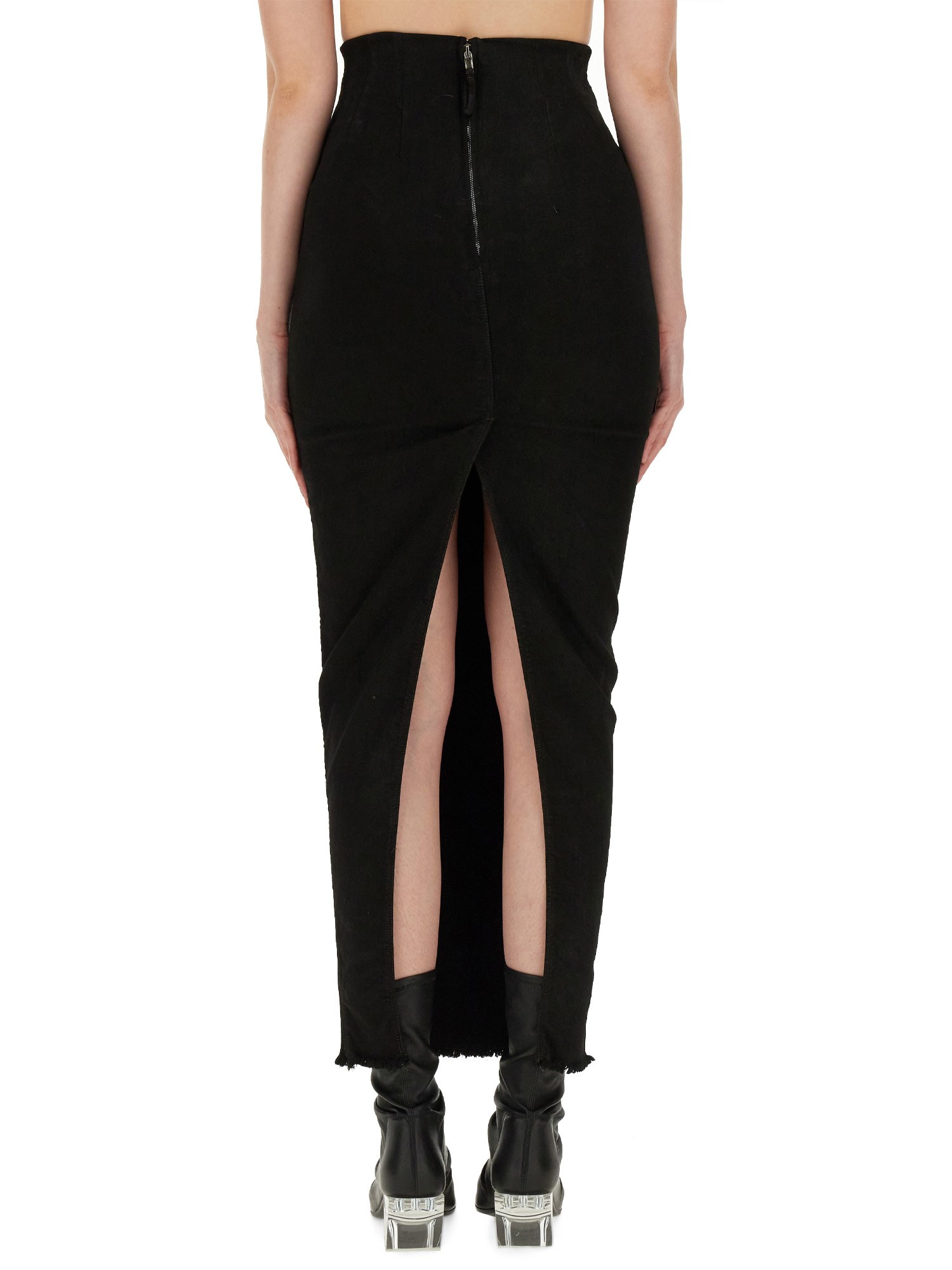 RICK OWENS    COTTON DENIM MIDI SKIRT