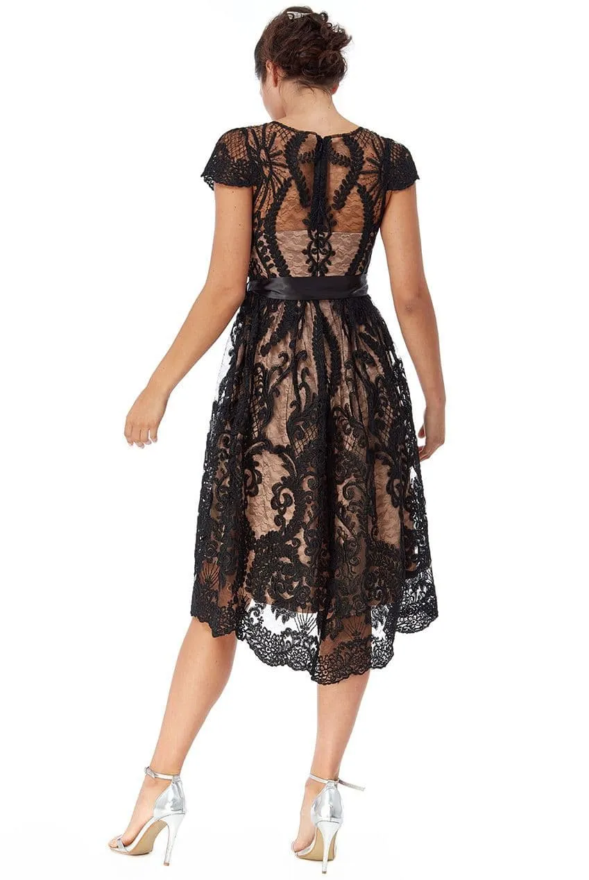 Scallop Hem Lace Midi Dress