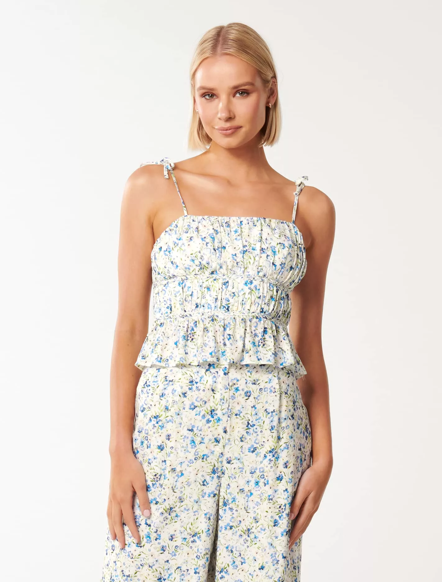 Sia Printed Ruched Bustier Top