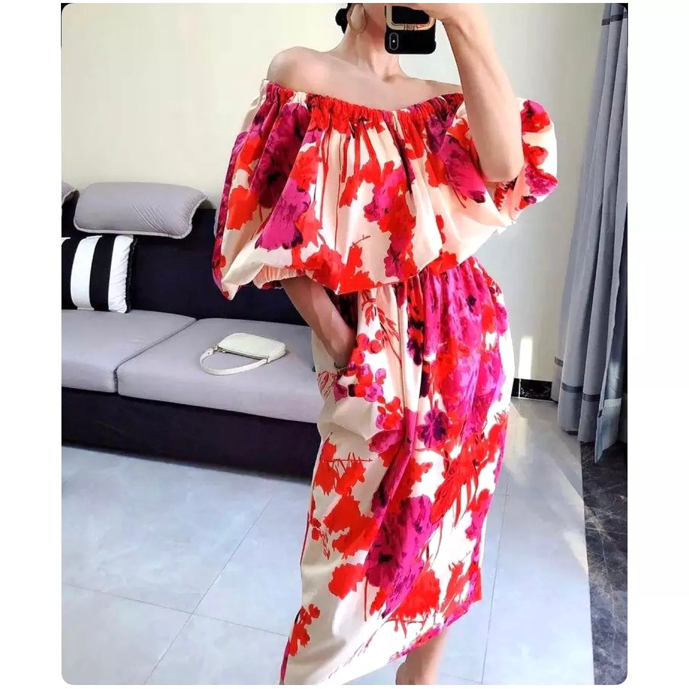 Slash Neck Off Shoulder Summer Floral Dress