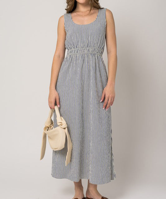 Sleeveless Stripe Dress - Ivory/Navy