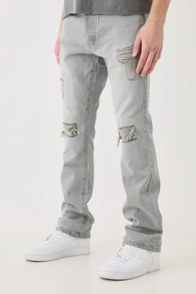 Slim Flare Rip And Repair Jeans | boohooMAN UK