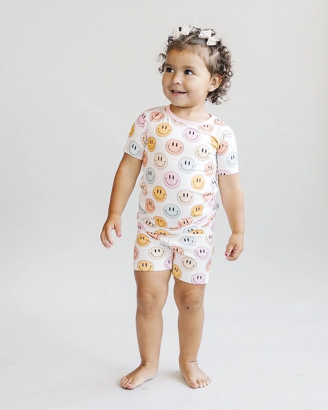 Smiley Bamboo Two Piece Shorts Set | Pink