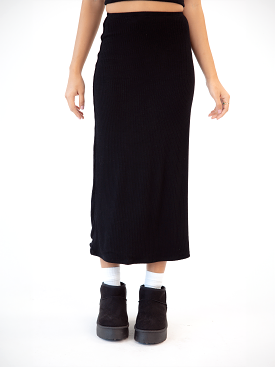 Soft Ribbed Knit Lounge Midi Skirt