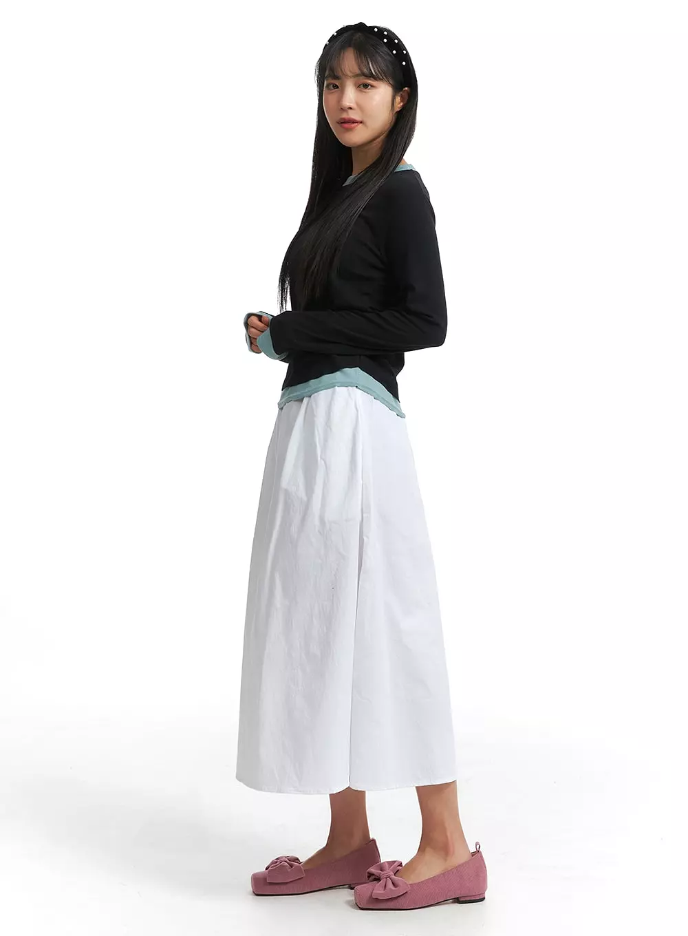 Solid Elastic Waist Maxi Skirt OJ302