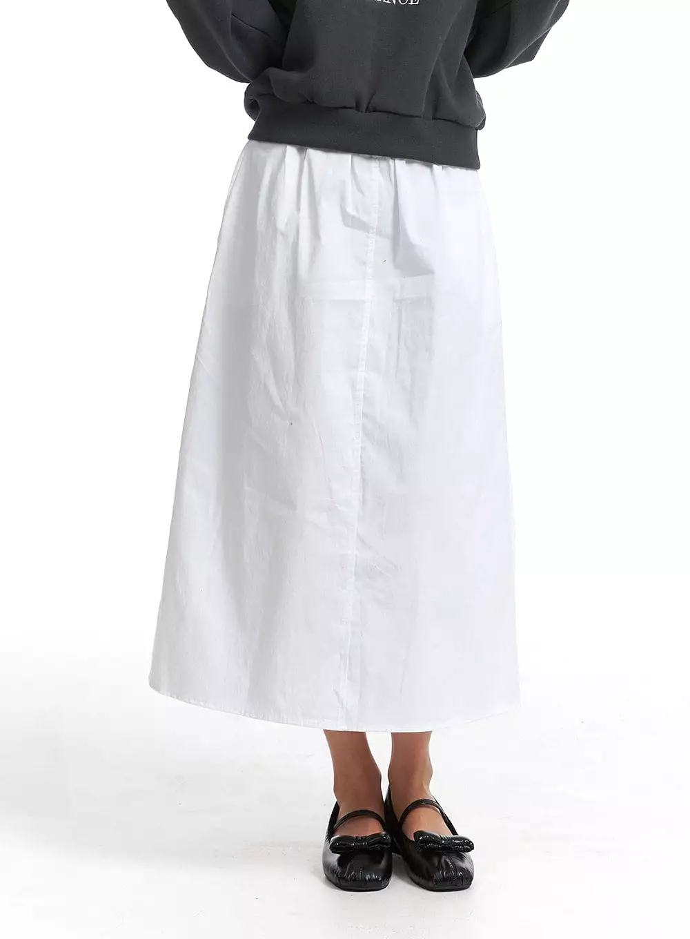 Solid Elastic Waist Maxi Skirt OJ302