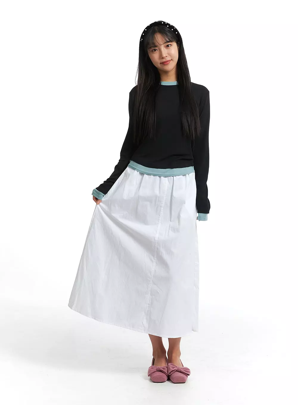 Solid Elastic Waist Maxi Skirt OJ302