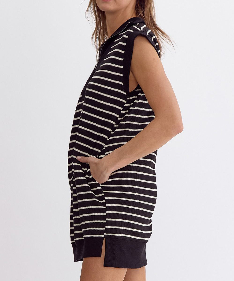 Striped Mini Dress - Black