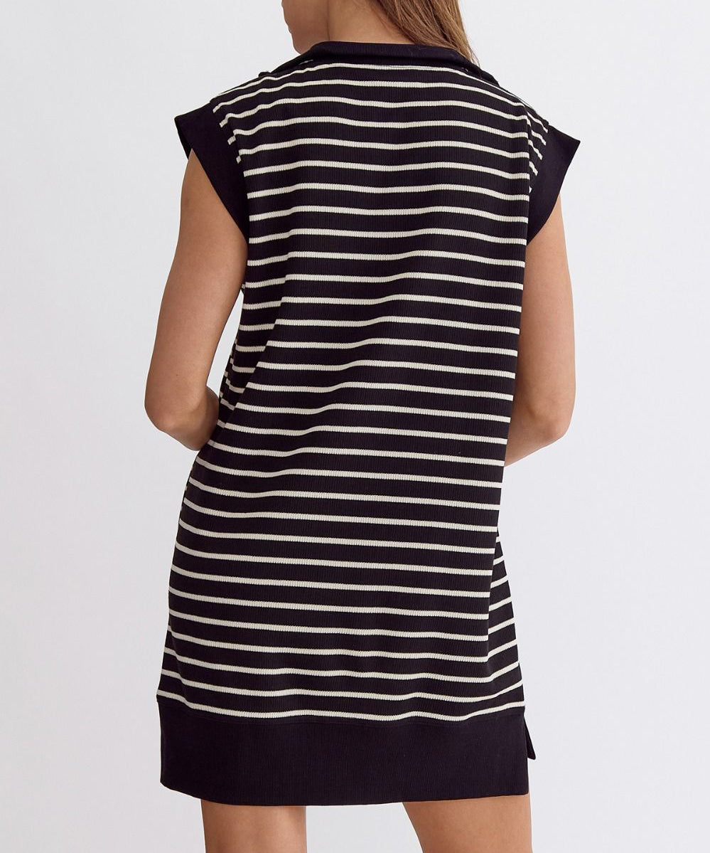 Striped Mini Dress - Black