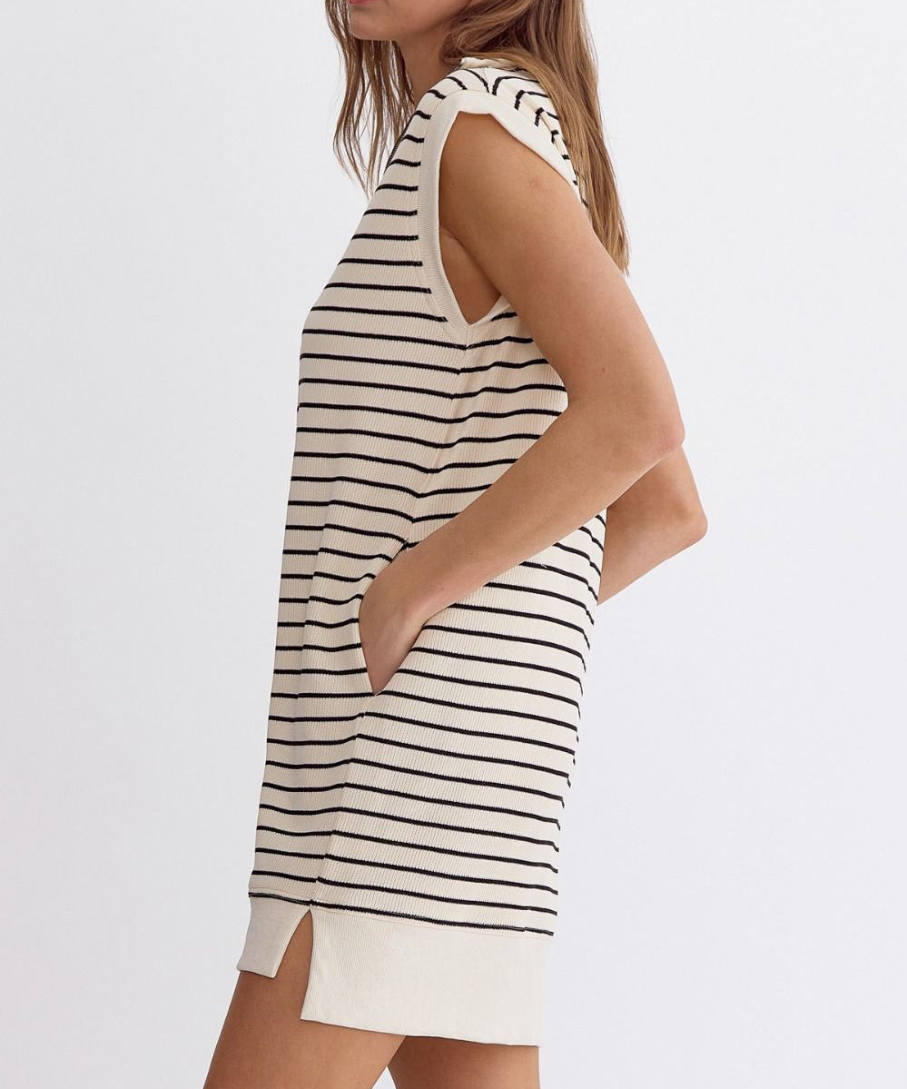 Striped Mini Dress - Cream/Black