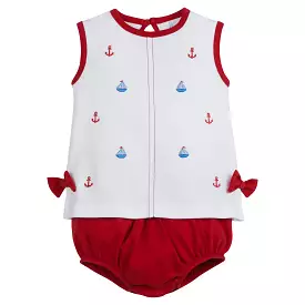 Suzy Bow Diaper Set - Nautical