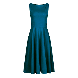 Teal Audrey Hepburn Style Sleeveless 50s Swing Dress With High Boat Neckline