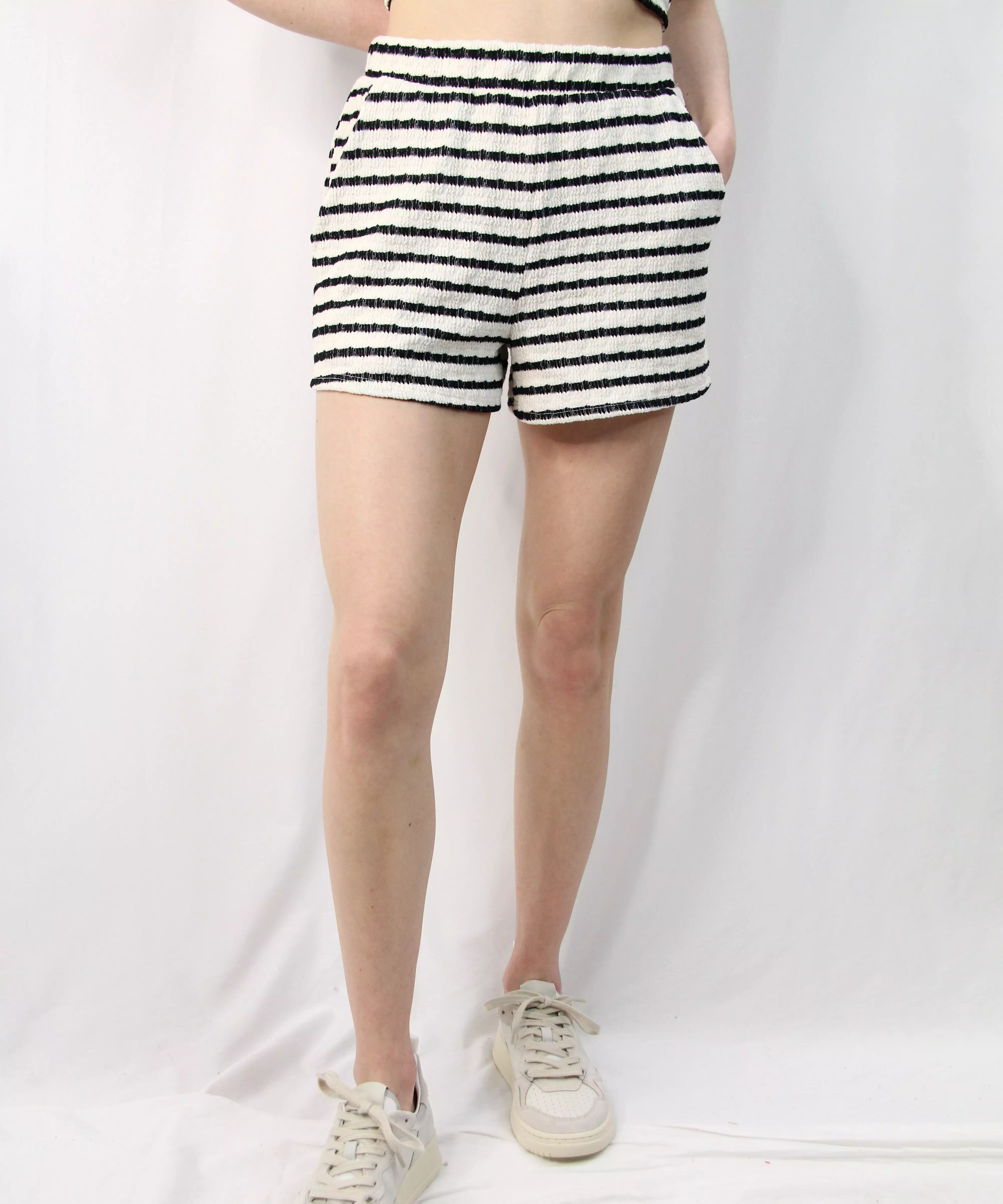 Textured Stripe Shorts - Cream/Navy Stripe