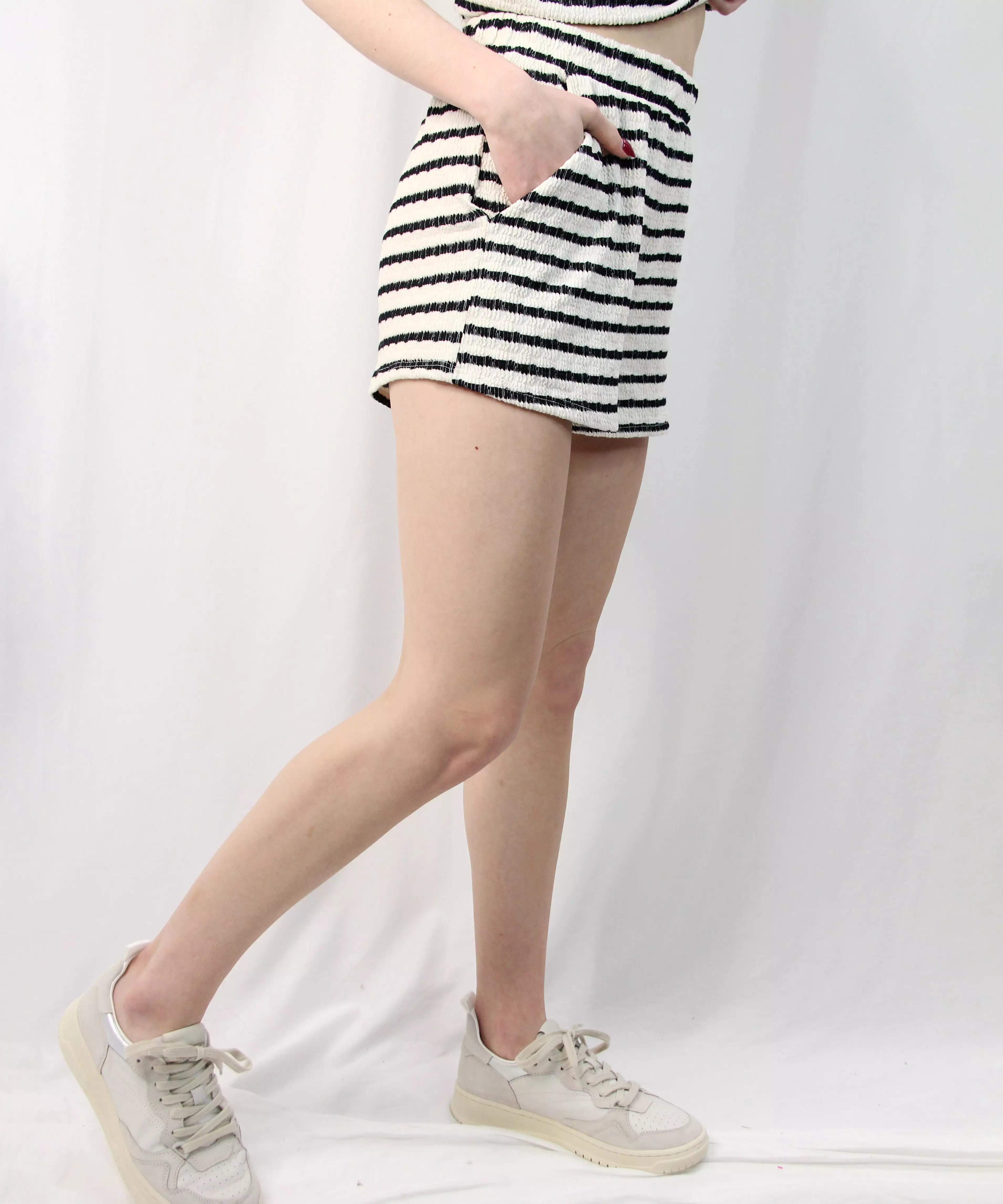 Textured Stripe Shorts - Cream/Navy Stripe