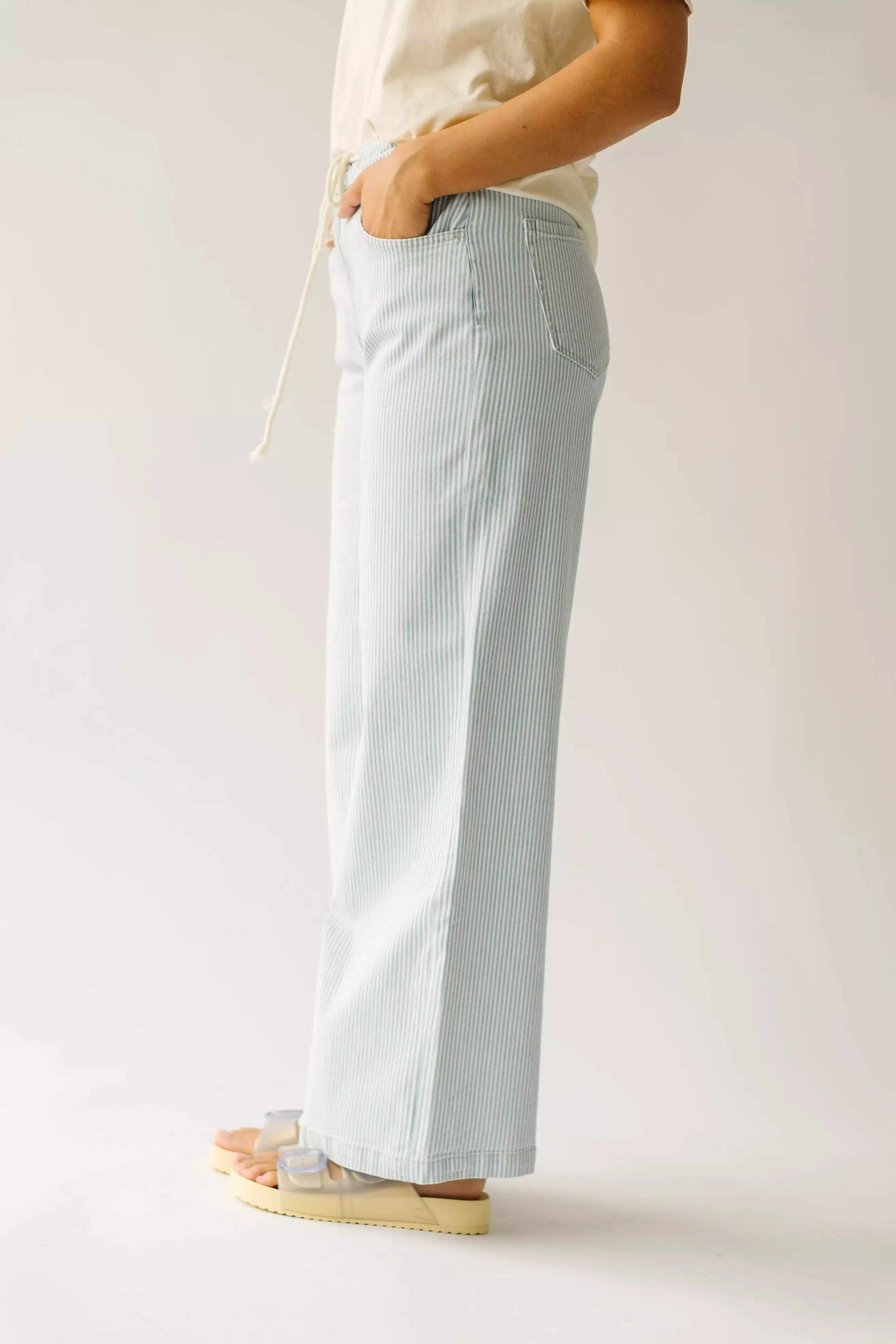 The Mendoza Waist Tie Wide Leg Pant in Blue Stripe