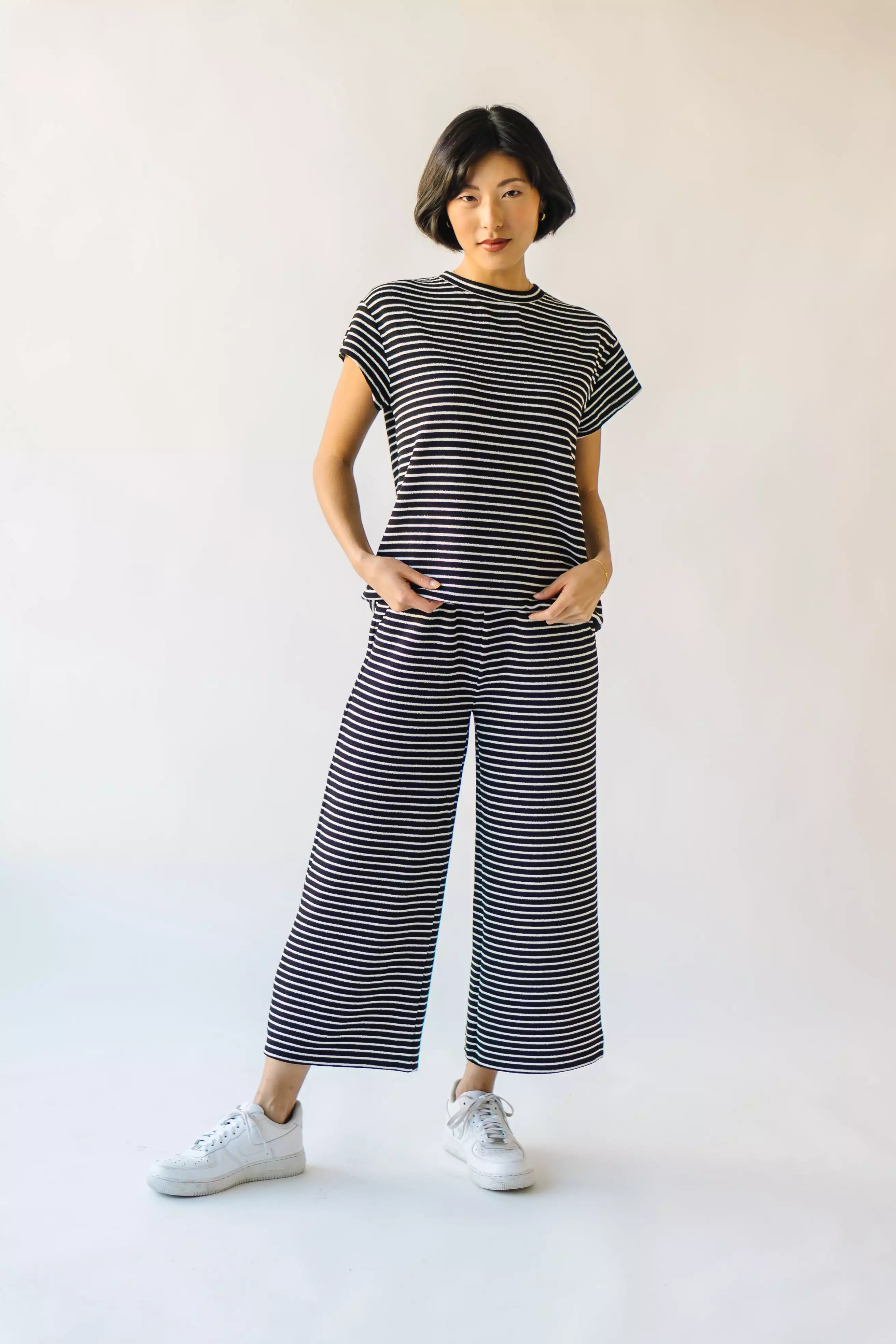 The Ronnie Basic Wide Leg Pant in Black Stripe