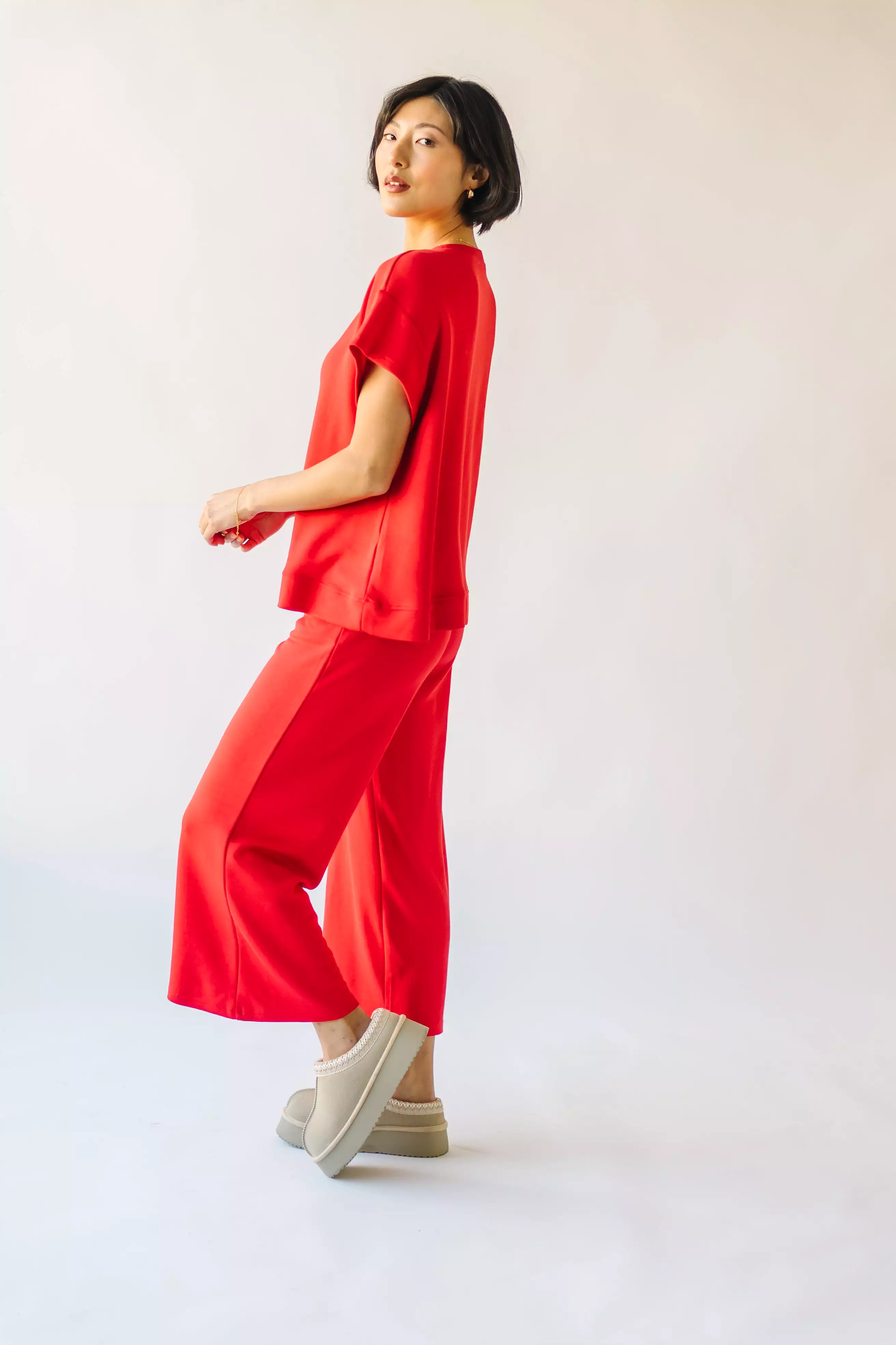 The Ronnie Basic Wide Leg Pant in Red