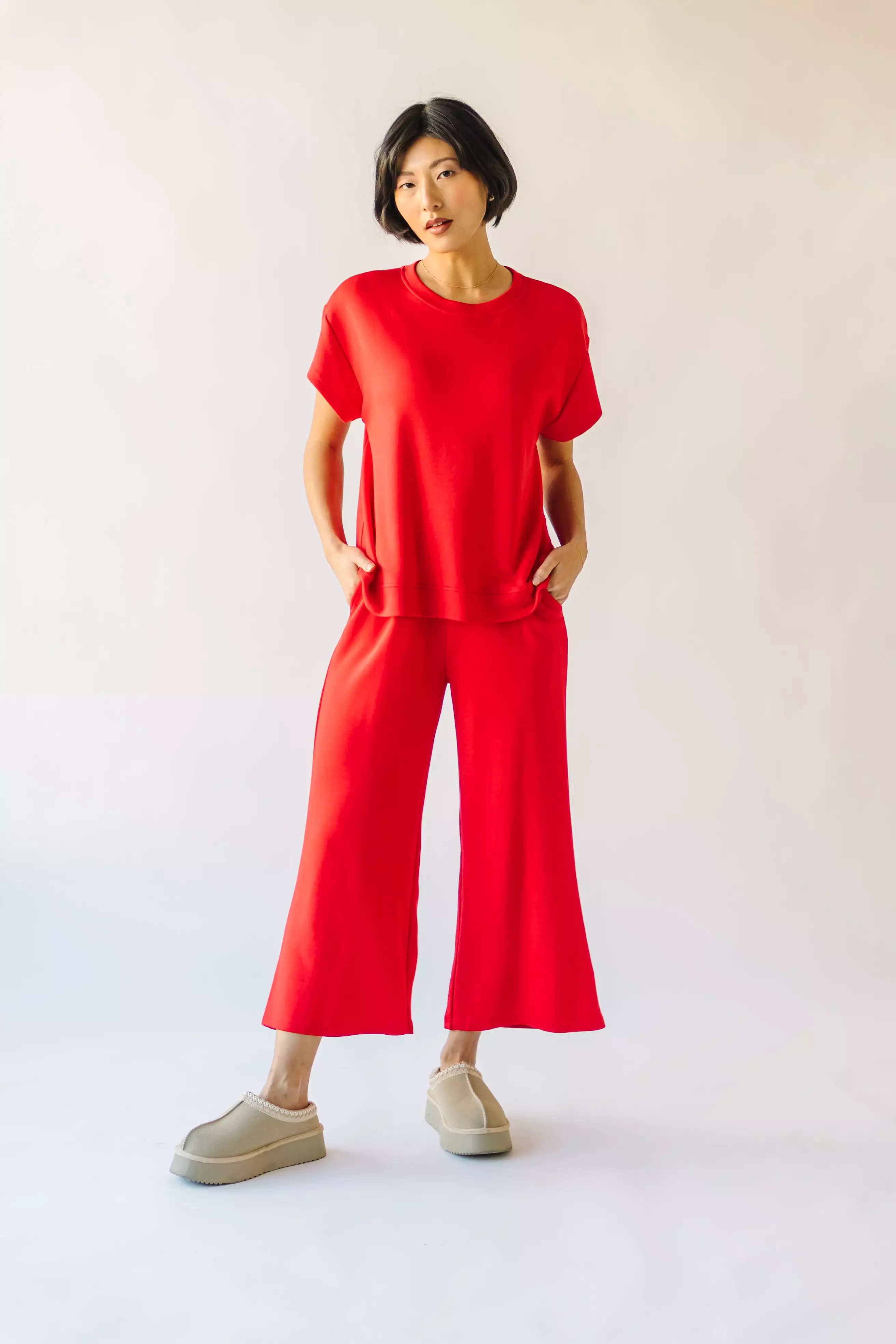 The Ronnie Basic Wide Leg Pant in Red