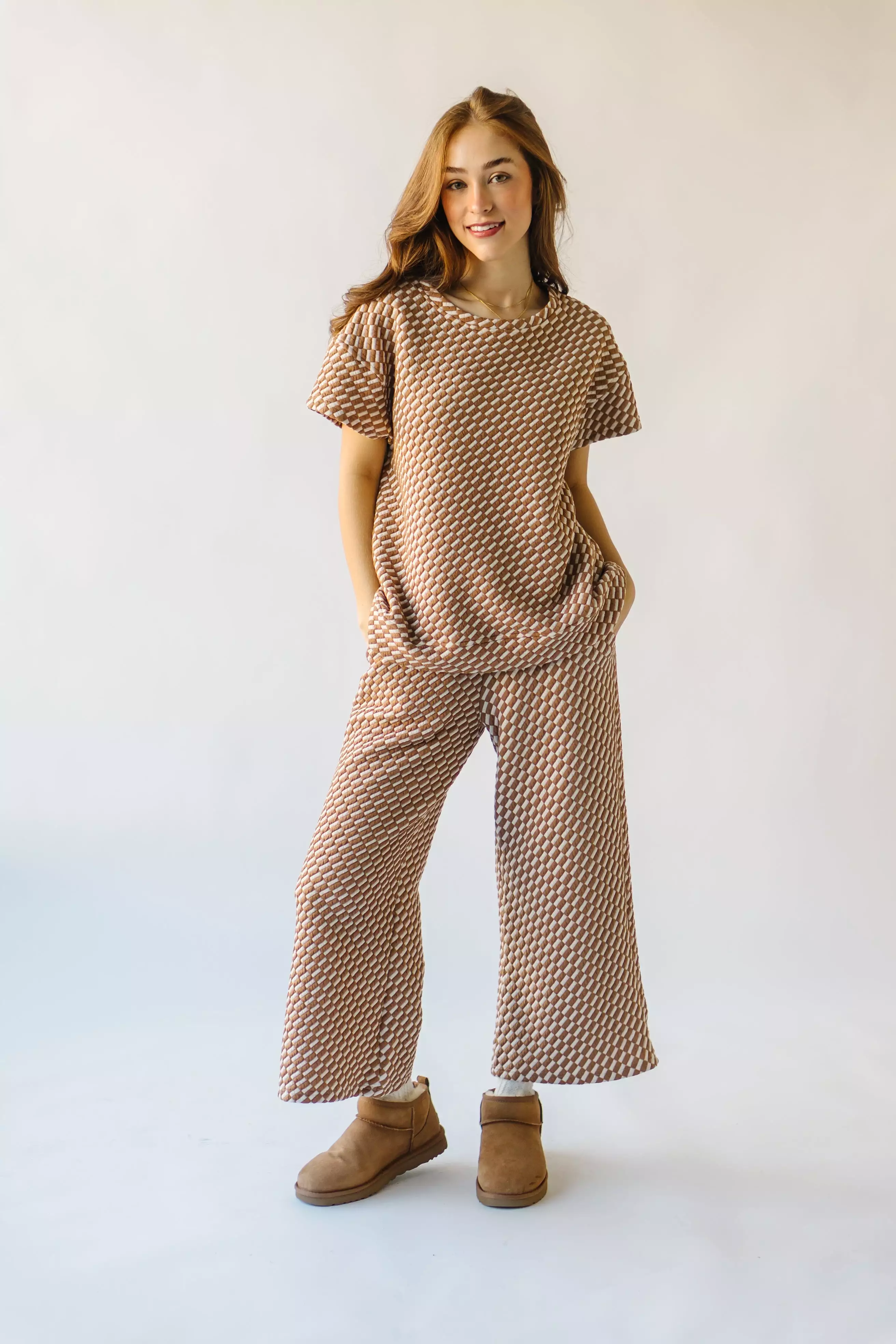 The Ronnie Checkered Wide Leg Pant in Tan