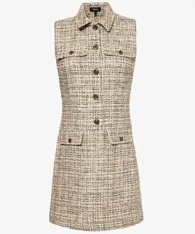 Theory Womens Wheat Multi Military sleeveless tweed mini dress