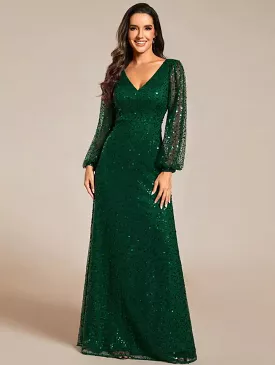 V Neck Long Sleeve Evening Dress m S4996845