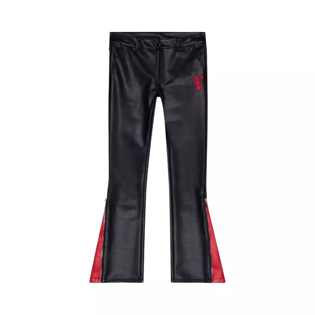 Valabasas “Cerniera” Black Leather Stacked Flare Jeans