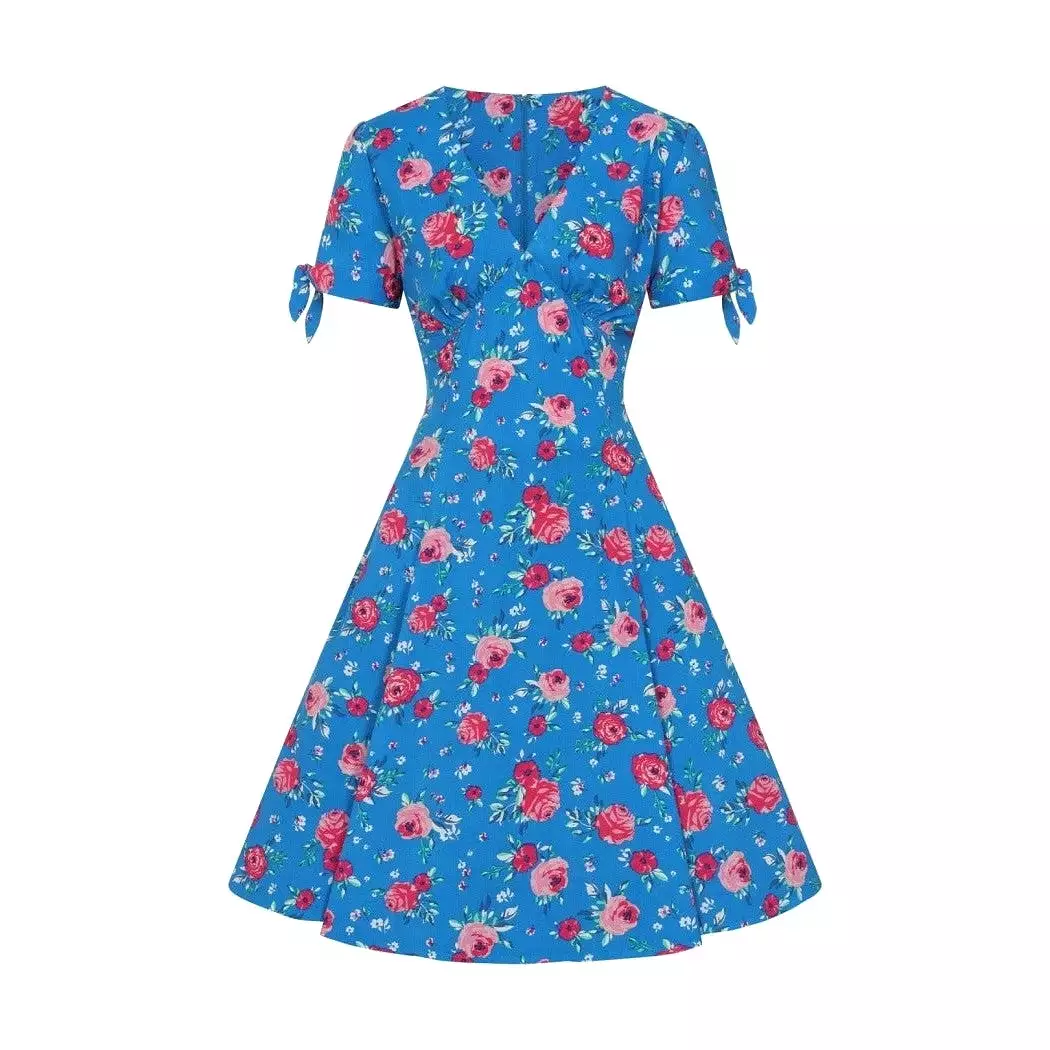 Vibrant Blue Pink Floral Fit And Flare Swing Dress