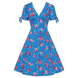 Vibrant Blue Pink Floral Fit And Flare Swing Dress