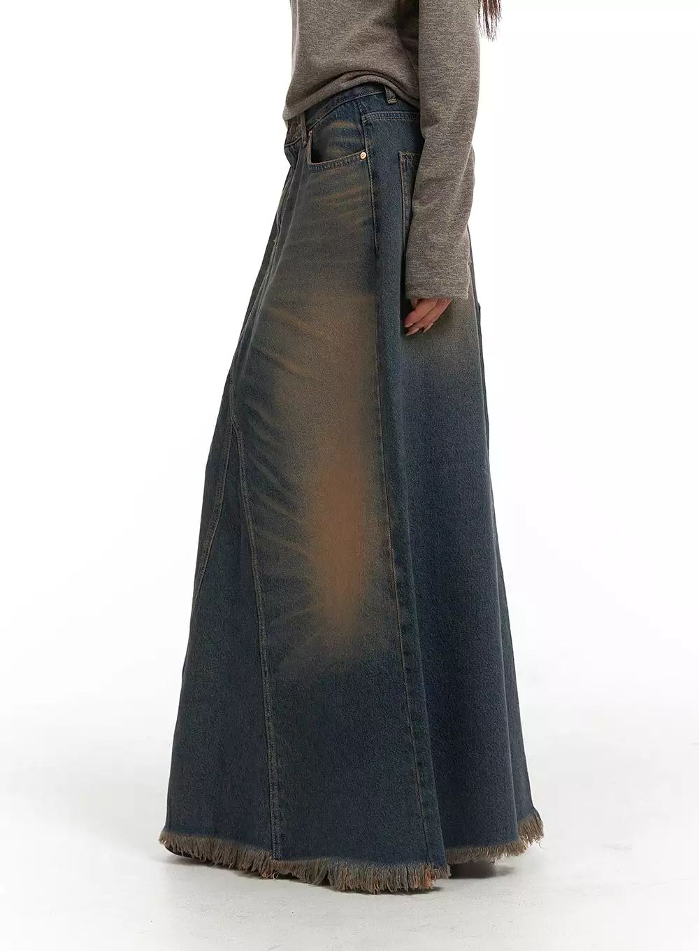 Washed Denim Maxi Skirt CJ418