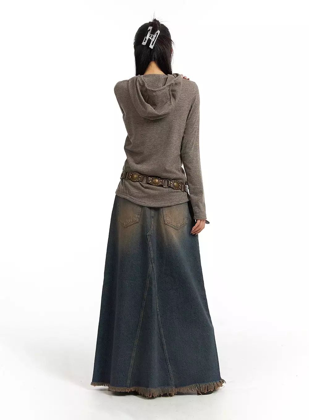 Washed Denim Maxi Skirt CJ418