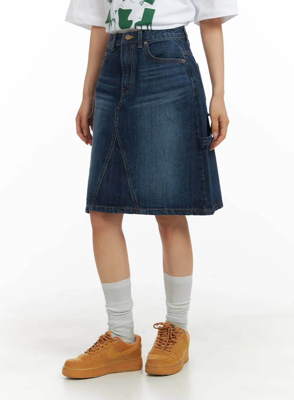 Washed Denim Midi Skirt CA404