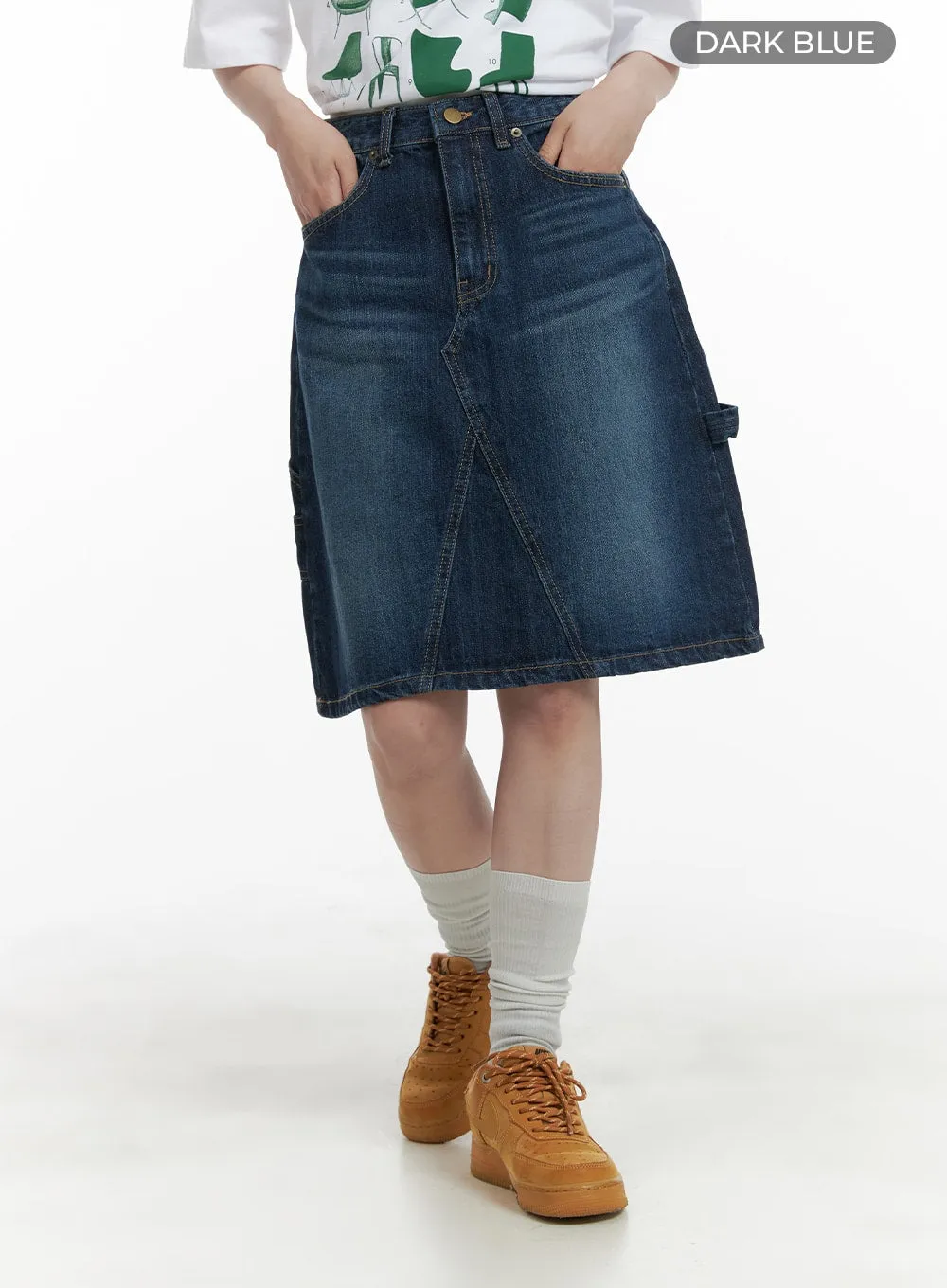 Washed Denim Midi Skirt CA404