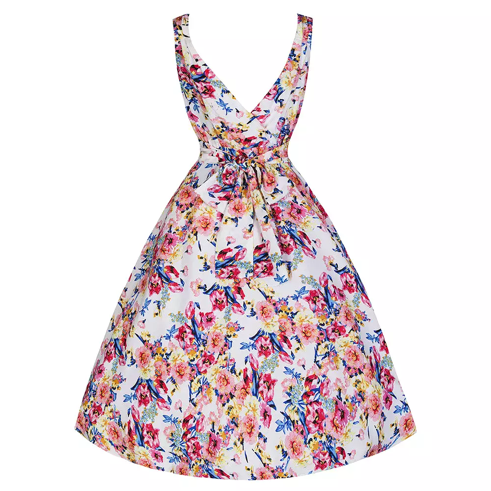 White Floral 50s Swing Dress