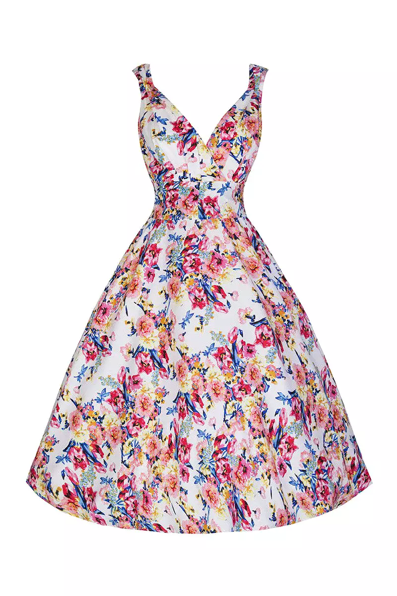 White Floral 50s Swing Dress