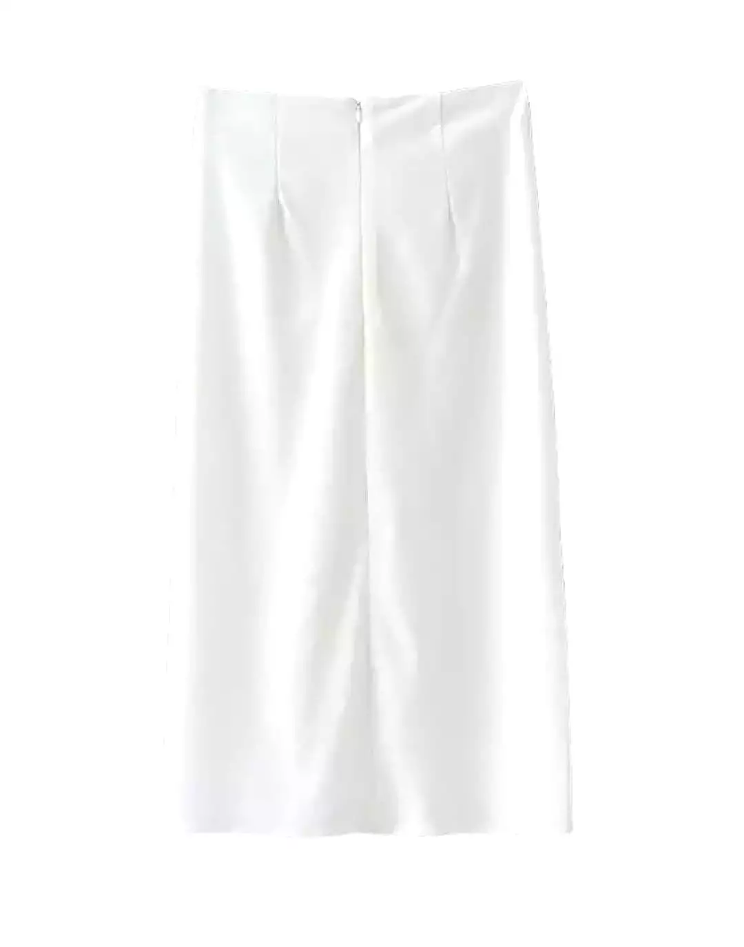 White Ruched Front Midi Skirt