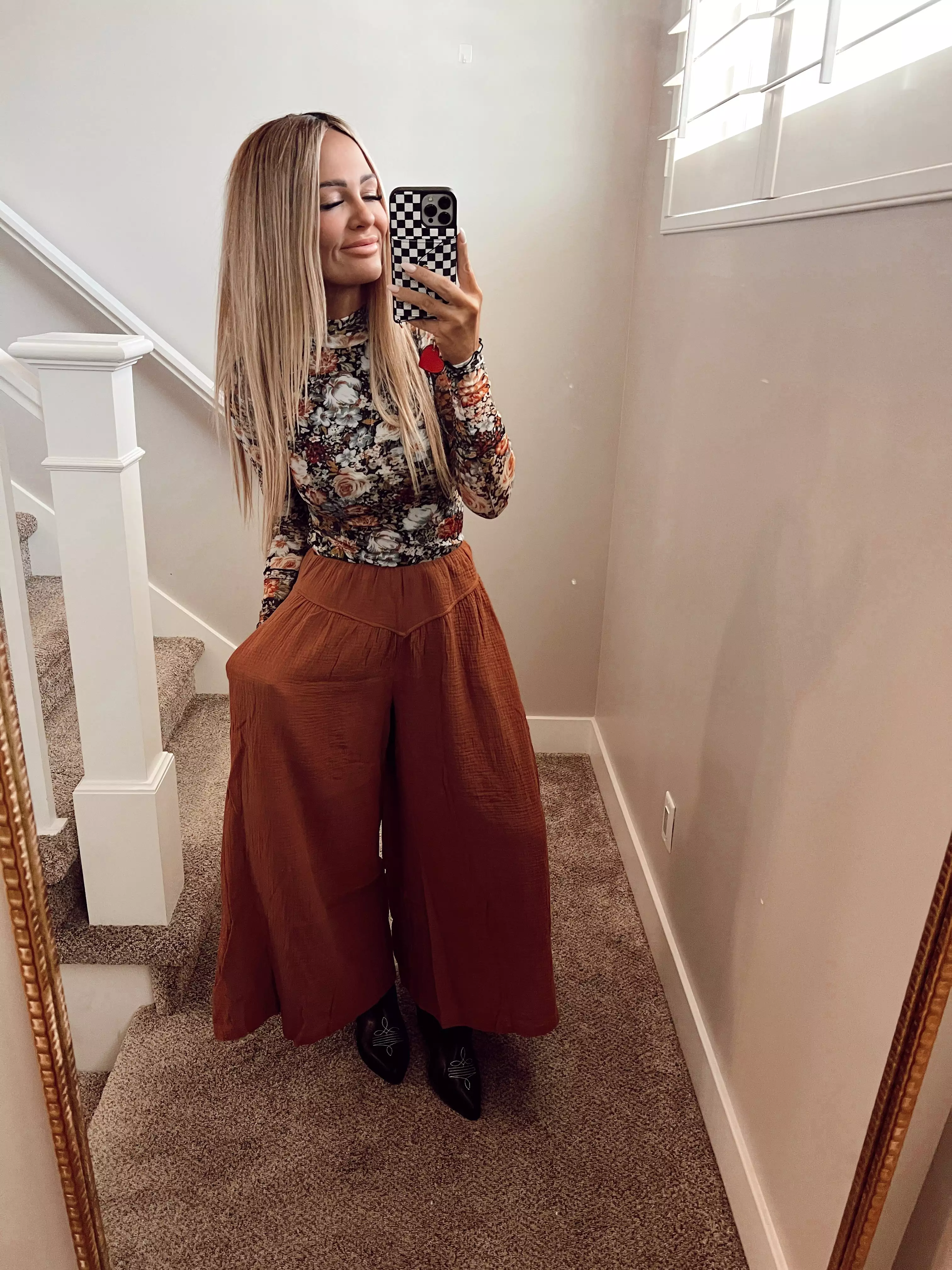 Wide leg rust pant