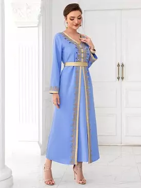 Women Islamic Rhinestone Abaya Turkey Caftan Dress S4833026