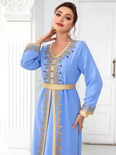Women Islamic Rhinestone Abaya Turkey Caftan Dress S4833026