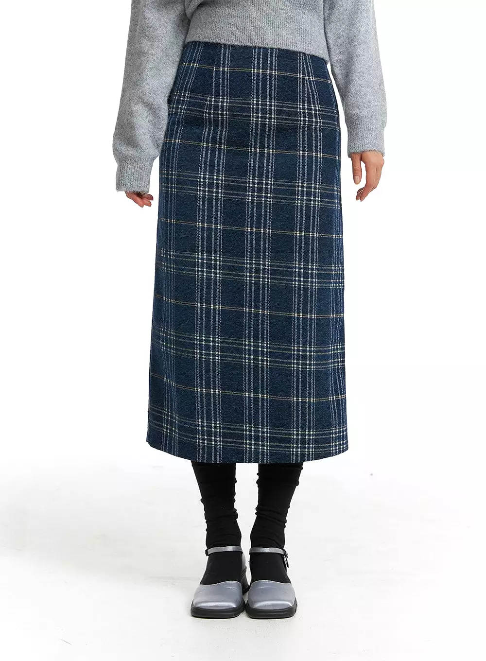 Wool-Like Mid Waist Plaid Maxi Skirt OJ405