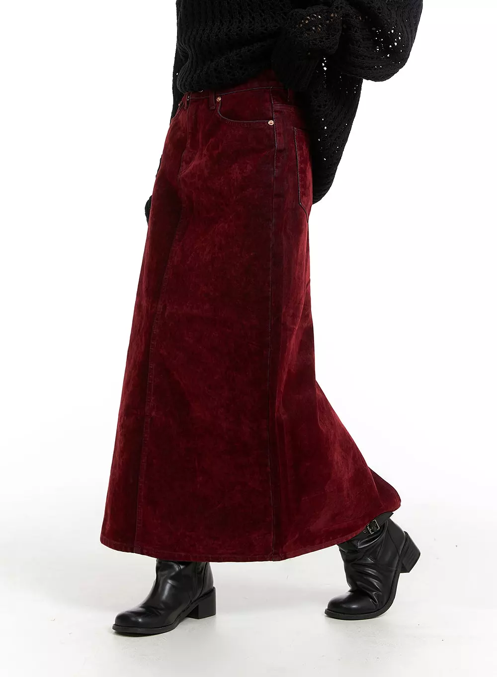 Y2K Velvet Denim Maxi Skirt CJ410