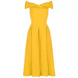 Yellow Cap Sleeve Crossover Top 50s Swing Bardot Dress